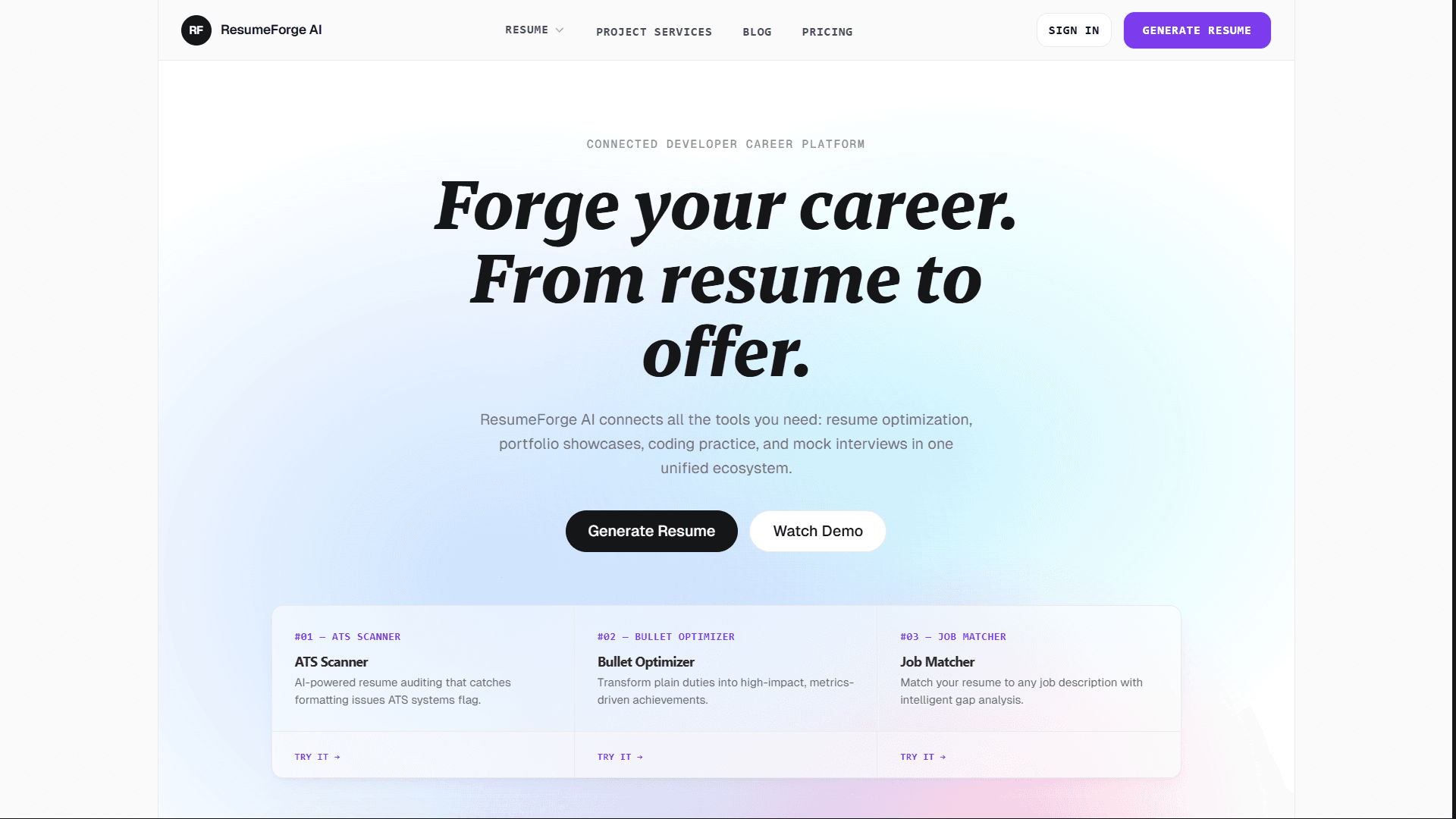 ResumeForgeAI interface
